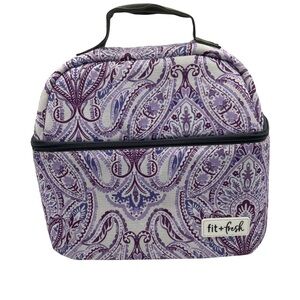 Fit + Fresh Purple Paisley Print Zippered Insulated Lunch Bag with Handle